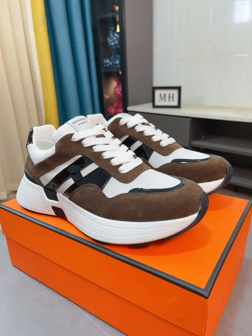 Men's shoes💰580🌸🌸【HERMES】Hermès high-end quality original shoe upper: 🔝tumbled calfskin, suede calfskin, shoe body sewn H totem, outsole: ultra-light TPU foam·rubber; two-color molded outsole, ultra-high quality control·fine workmanship: highlighting (high-end·luxury·grade) 38-44 (45 can be customized)